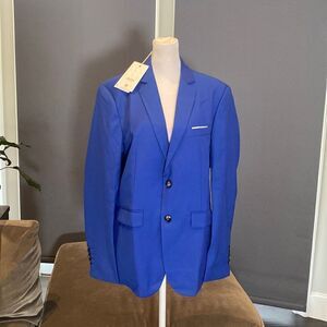 Men’s Mogu Blue 2 Piece Suit Single Breasted Size 36 Jacket 32 Pants NWT